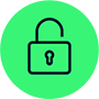 Black padlock icon on green background.